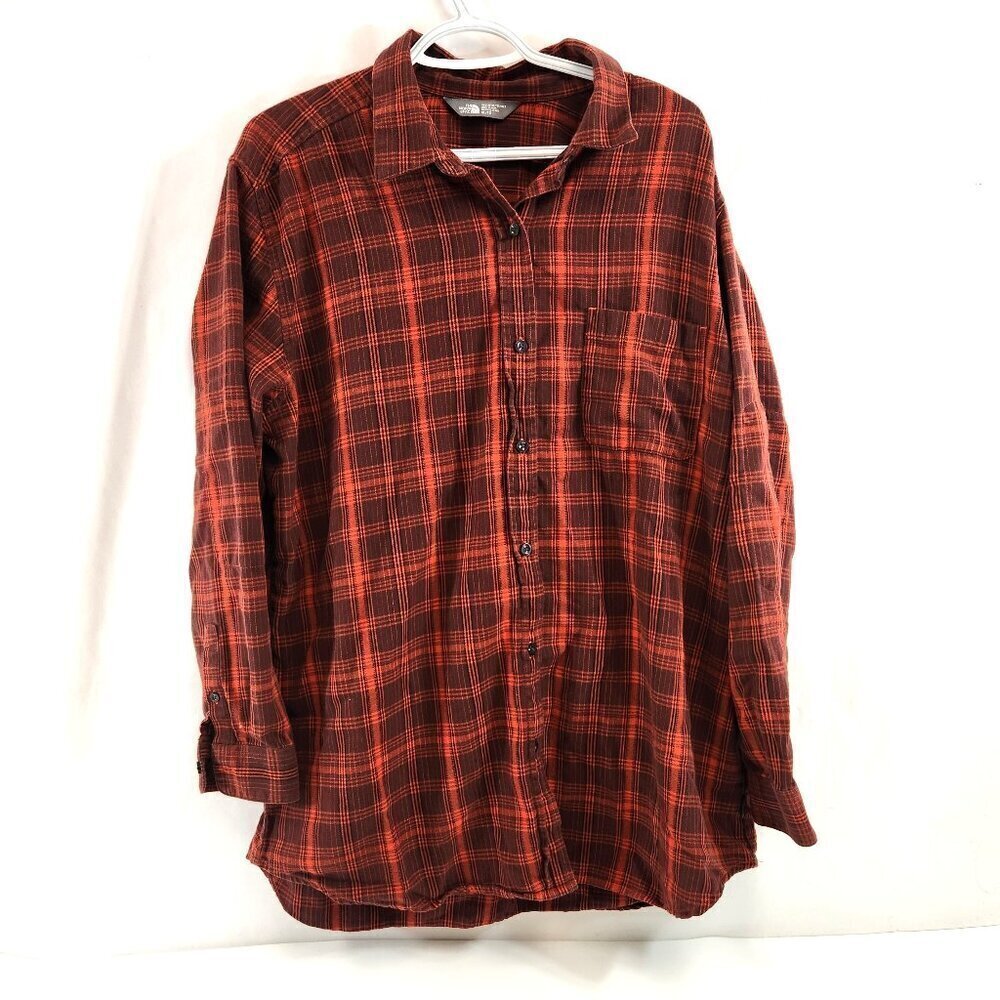 The North Face Womens Red Plaid Button Up Shirt Size XL